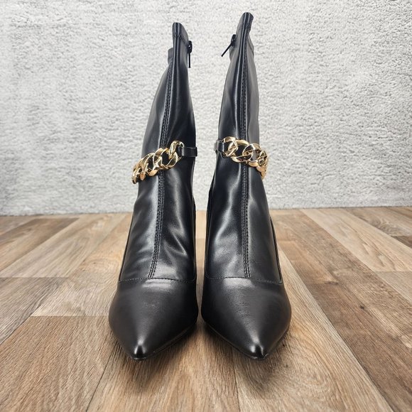 Shoe Dazzle Ayson Women's Size 10 Black High Heel Pointed Toe‎ Zip Booties Chain - Picture 4 of 9